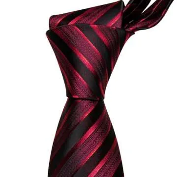 Barry.Wang Stripe Men Ties Set Classic WOVEN Necktie with Handkerchief Cufflinks Formal