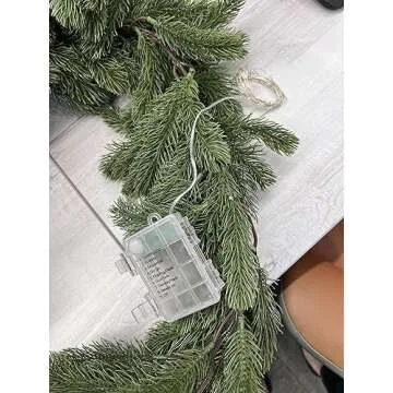 PARTY JOY Seasonal Artificial Christmas Garland with LED Lights Pine Cypress Greenery Garland Holiday Outdoor Winter Decor-5.9ft(White)