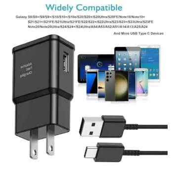 for Samsung Charger Fast Charging Cord 6FT Type C Charger USB Wall Charger Block Android Phone Charger for Samsung Galaxy A16 A15 A55 A54 S10 S10+ S20+ S21 S22 S23 S24 S25 Plus/Ultra/FE,Note 20/10/9/8