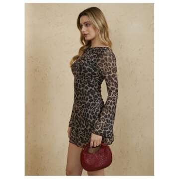 MakeMeChic Women's Leopard Print Dress Y2k Backless Mesh Bell Sleeve Mini Cheetah Print Dress Multicolor X-Small