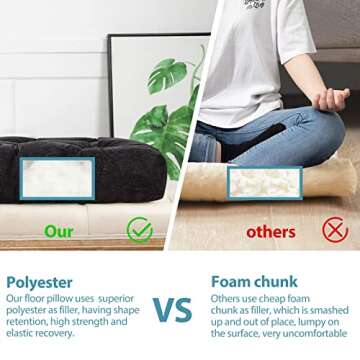 HIGOGOGO Floor Pillow, Square Meditation Pillow for Seating on Floor Solid Thick Tufted Seat Cushion...