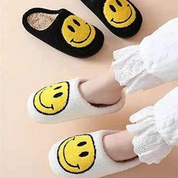 Aeiniwer TANGDIAABBCC Men Women Smiley Face Fuzzy Warm Slippers Memory Foam Cute Soft Plush House Shoes Comfortable Indoor Non-slip Flat Winter Slides