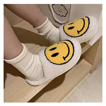 Aeiniwer TANGDIAABBCC Men Women Smiley Face Fuzzy Warm Slippers Memory Foam Cute Soft Plush House Shoes Comfortable Indoor Non-slip Flat Winter Slides