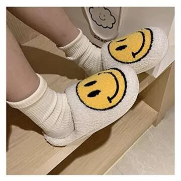 Aeiniwer TANGDIAABBCC Men Women Smiley Face Fuzzy Warm Slippers Memory Foam Cute Soft Plush House Shoes Comfortable Indoor Non-slip Flat Winter Slides