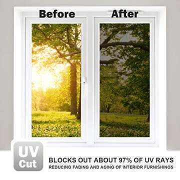 WPCTEV Window Film One Way Mirror Film Daytime Privacy Static Non-Adhesive Decorative Heat Control Anti UV Window Tint for Home and Office Black Silver 6 Mil 17.5 Inch x 6.5 Feet