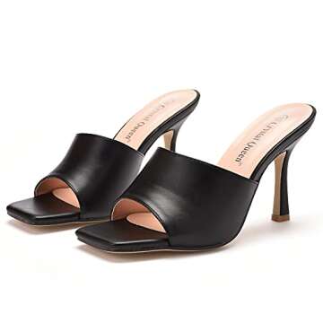 Women's Square Open Toe Heeled Sandals Slippers White Stiletto Heels Sandals Fashion Casual Peep Toe Slippers Slip On Mule Slide Sandal