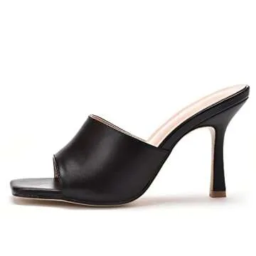 Women's Square Open Toe Heeled Sandals Slippers White Stiletto Heels Sandals Fashion Casual Peep Toe Slippers Slip On Mule Slide Sandal