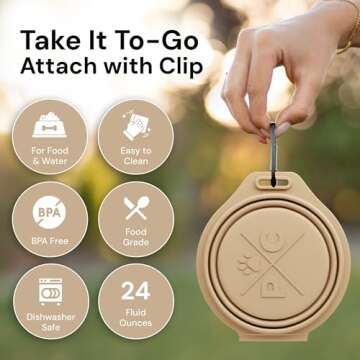 Pup Culture Dual Collapsible Dog Bowls | Silicone Travel Water Bowl for Dogs | Food Grade, No Plastic Rim, Portable Dog Bowl for Food and Water - Easy to Clean | BPA Free and Safe for Your Pup-Tan