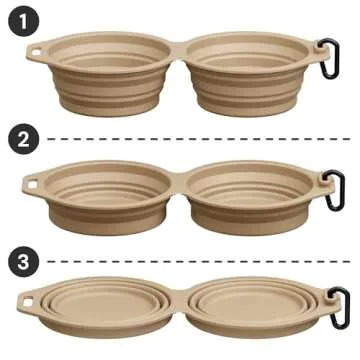 Pup Culture Dual Collapsible Dog Bowls | Silicone Travel Water Bowl for Dogs | Food Grade, No Plastic Rim, Portable Dog Bowl for Food and Water - Easy to Clean | BPA Free and Safe for Your Pup-Tan