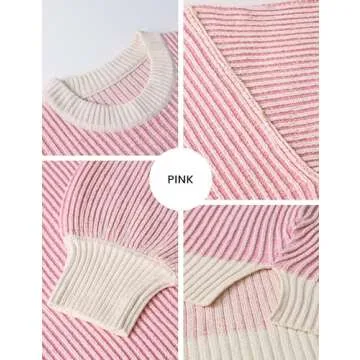 MISSFASHION Beyond Chenille Sweater for Women Fall Casual Long Sleeve Crew Neck Pullover Rib Knit Blouse Tops (Pink-M)