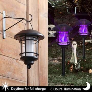 Dynaming 6 Pack Solar Flame Torch Lights Outdoor, Dual Use Flickering Purple Flame Garden Light, Hanging Lantern, Auto On/Off & Waterproof Halloween Lighting for Lawn Patio Yard Walkway Driveway