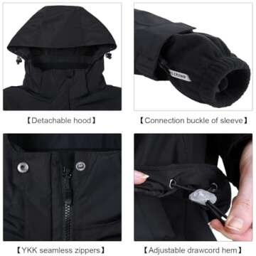 CAMEL CROWN Women's Waterproof Ski Jacket 3 in 1 Winter Coat Windbreaker Snowboard Jackets for Rain Snow Outdoor Hiking Black L