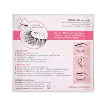 KISS Lash Couture LuXtensions Collection False Eyelashes, Flat Lash Technology, Super Slim Lash Band, Real Lash Extension Fibers, Reusable, Contact Lens Friendly Strip Lashes, Style 'Velvet', 1 Pair