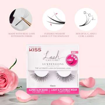 KISS Lash Couture LuXtensions Collection False Eyelashes, Flat Lash Technology, Super Slim Lash Band, Real Lash Extension Fibers, Reusable, Contact Lens Friendly Strip Lashes, Style 'Velvet', 1 Pair