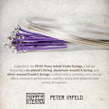 Thomastik-Infeld Peter Infeld Violin Strings 4/4 Full Set with Platinum E - Synthetic Core 4/4 Violin Strings Including Platinum Plated E, Aluminum Wound A, Silver Wound D and G - Made in Vienna