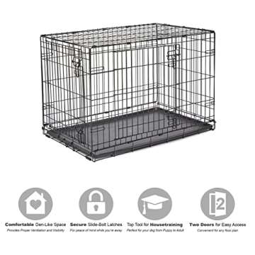 New World Newly Enhanced Double Door New World Dog Crate, Includes Leak-Proof Pan, Floor Protecting Feet, & New Patented Features, 36 Inch