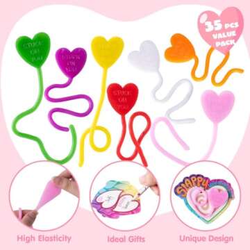 JOYIN 35 Packs Valentine's Day Sticky Heart Toys, Classroom Exchange Gift for Kids, Classroom and Holiday Reward Prizes, Valentine’s Party Favors, Bring fun to children, Party Favors