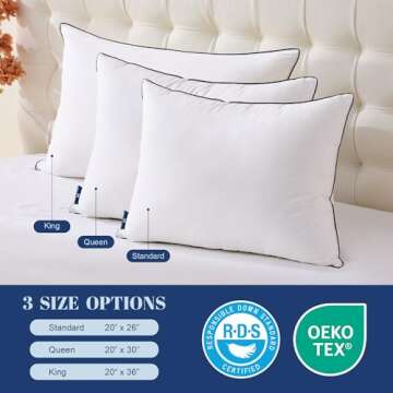 Mosluna Goose Feather Down Pillows King Size Set of 2, Luxury Hotel Collection Bed Pillow 2 Pack, Airyfil™ Powered Fillings & Feathers Pillow，Fluffy Plush for Side Sleepers, Medium Firm, 20x36 in.