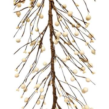 AR47 Big Primitive Pip and Holly Berry Garland in Cream / Ivory Color