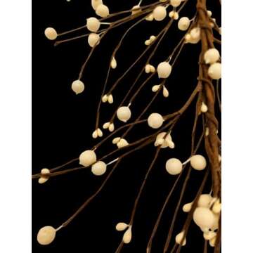 AR47 Big Primitive Pip and Holly Berry Garland in Cream / Ivory Color