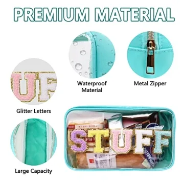 Iqimott Preppy Chenille Letter Makeup Bag for Women