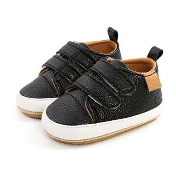 RVROVIC Baby Boys Girls Anti-Slip Sneakers Soft Ankle Boots Toddler First Walkers Newborn Crib Shoes(6-12 Months,5-Black)