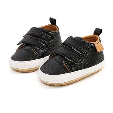 RVROVIC Baby Boys Girls Anti-Slip Sneakers Soft Ankle Boots Toddler First Walkers Newborn Crib Shoes(6-12 Months,5-Black)