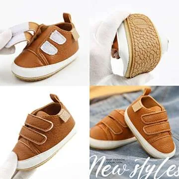 RVROVIC Baby Boys Girls Anti-Slip Sneakers Soft Ankle Boots Toddler First Walkers Newborn Crib Shoes(6-12 Months,5-Black)