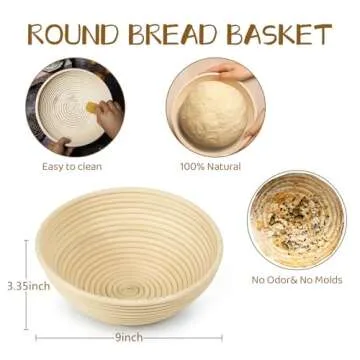 Banneton Bread Proofing Basket set, Sourdough Bread Baking Supplies, Brotform Dough Rising Bowl, 9in...