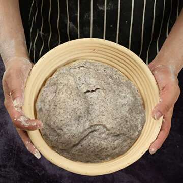 Banneton Bread Proofing Basket set, Sourdough Bread Baking Supplies, Brotform Dough Rising Bowl, 9inch Round Rattan Basket with Baking Tools Kit, Bread Making Supplies Tools, Sourdough Starter Kit