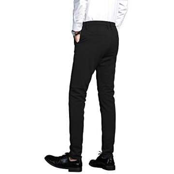 Plaid&Plain Men's Stretch Dress Pants Slim Fit Skinny Suit Pants 7101 Black 32W32L
