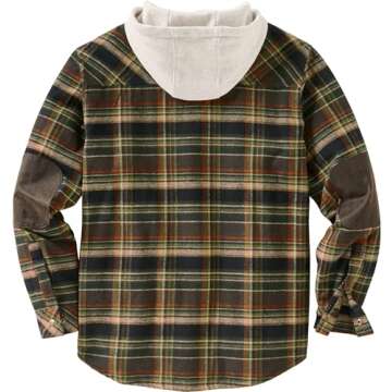 Legendary Whitetails Men's Camp Night Berber Lined Hooded Flannel Shirt Jacket, Stout Plaid, Large