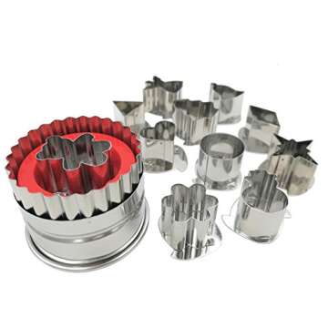 JOKUMO 11 Piece Round Linzer Cookie Cutter Set – High Grade 430 Stainless Steel - with Storage Tin