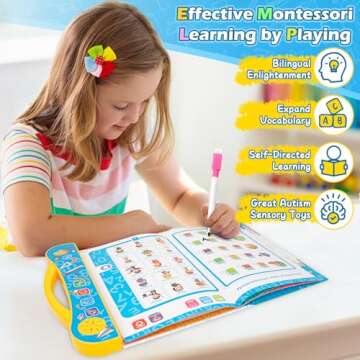 Baby Books Montessori Toys for 1 Year Old Boy Girl, Educational Learning Sensory Toys for Toddlers 1 2 3 4 5 6, Kids Birthday Gift Ideas, Bilingual Spanish & English Musical Interactive Books Toys 1-3
