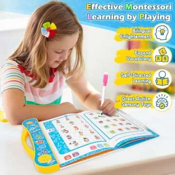 Baby Books Montessori Toys for 1 Year Old Boy Girl, Educational Learning Sensory Toys for Toddlers 1 2 3 4 5 6, Kids Birthday Gift Ideas, Bilingual Spanish & English Musical Interactive Books Toys 1-3