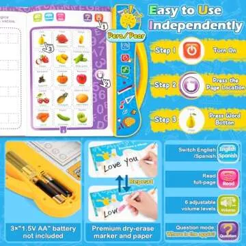 Baby Books Montessori Toys for 1 Year Old Boy Girl, Educational Learning Sensory Toys for Toddlers 1 2 3 4 5 6, Kids Birthday Gift Ideas, Bilingual Spanish & English Musical Interactive Books Toys 1-3