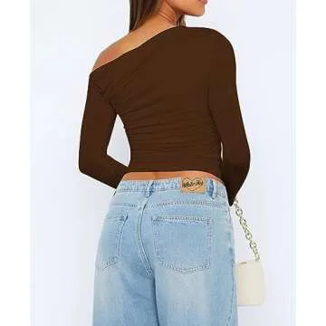 Cioatin Asymmetrical Off Shoulder Crop Top for Women
