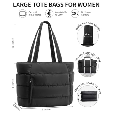 Bagstellar Puffer Tote Bag for Women – Stylish Light Tote for Work, Gym & Travel