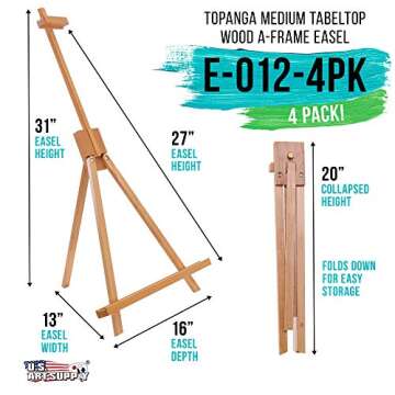 U.S. Art Supply Topanga 31" High Tabletop Wood Folding A-Frame Artist Studio Easel (Pack of 4) - Adj...