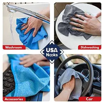 USANOOKS Microfiber Cleaning Cloth - (12x16 inches) High Performance - Ultra Absorbent Weave Traps Grime & Liquid for Streak-Free Mirror Shine - Lint Free Towel (Pack of 12)