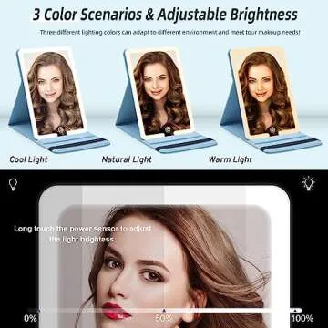 Travel Mirror with Light and Round 10X 20X Magnifying Mirror, PU Leather Travel Makeup Mirror with 3...