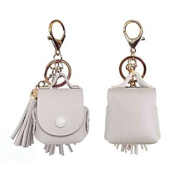 MODOS LOGICOS Charging Case Cover for Apple Air Pods, PU Leather Case with a Couple of Drooping Tassels for Apple AirPods 1/2 Charging Case - Beige