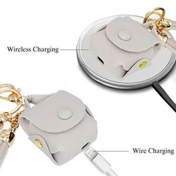 MODOS LOGICOS Charging Case Cover for Apple Air Pods, PU Leather Case with a Couple of Drooping Tassels for Apple AirPods 1/2 Charging Case - Beige