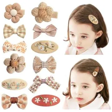 EleMirsa Girl Hair Clips Brown Flower Fabric Snap Hair Clips Fully Lined Alligator Clips Brown Bow H...