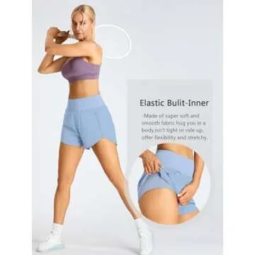 BMJL Women's Athletic Shorts Running High Waisted Shorts Pocket Sporty Workout Shorts Quick Dry Gym Shorts Pants(L,Sky Blue)