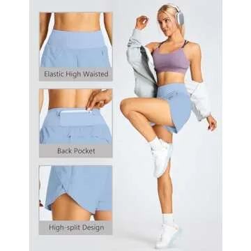 BMJL Women's Athletic Shorts Running High Waisted Shorts Pocket Sporty Workout Shorts Quick Dry Gym Shorts Pants(L,Sky Blue)
