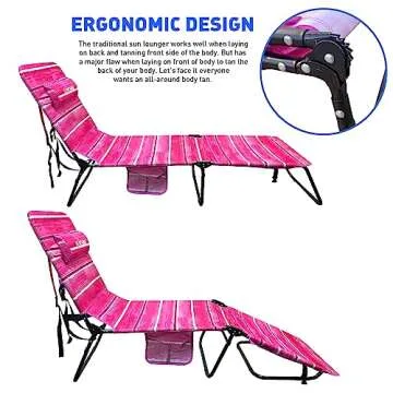 EasyGo Product FLIP Tanning Beach Chair Lounger with Face & Arm Holes-Polyester Material – Multiple Backrest Positions-Head Rest Pillow-Sand or Home Use-PATENTS Pending, Pink