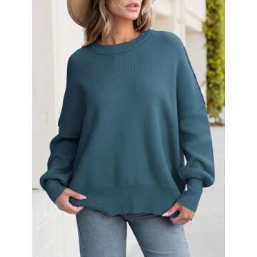 ANRABESS Women Crewneck Batwing Long Sleeve 2024 Fall Oversized Side Slit Ribbed Knit Pullover Sweaters Top Cozy Outfits