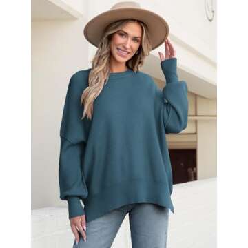 ANRABESS Women Crewneck Batwing Long Sleeve 2024 Fall Oversized Side Slit Ribbed Knit Pullover Sweaters Top Cozy Outfits