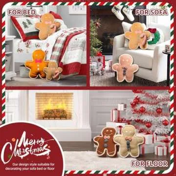 UUluhao Soft Gingerbread Man Pillow Xmas Holiday Plush Cookie Stuffed Animal Gingerbead Throw Pillow for Family,Friends, Khaki,23.6"